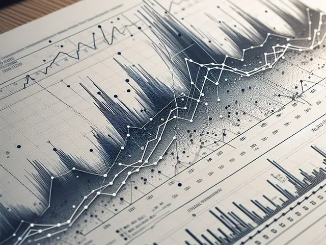 Illustrative image: dense line charts of a noisy signal.